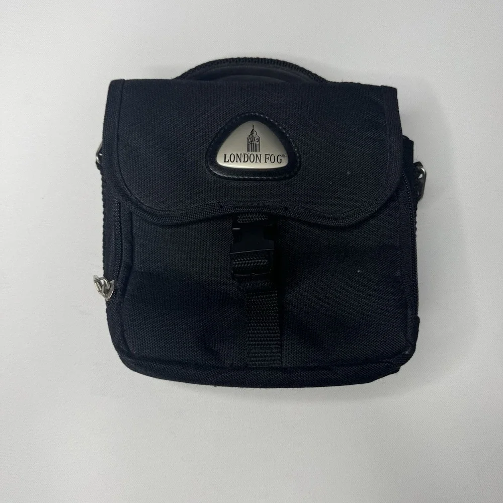 London Fog Black Canvas Camera Travel Bag w/Strap, Pockets & Adj Compartments